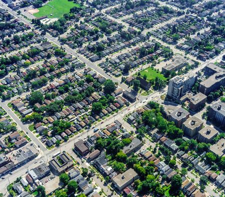 High angle view of houses in residential suburbs, Toronto, Ontario, Canada. aerial picture from ontario canada 2016の写真素材