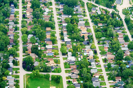 Aerial view of houses in residential suburbs, Toronto, Ontario, Canada. aerial picture from ontario canada 2016の写真素材