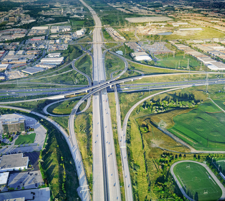 Aerial view of flyovers and highways at day, Toronto, Ontario, Canada. aerial picture from ontario canada 2016の写真素材