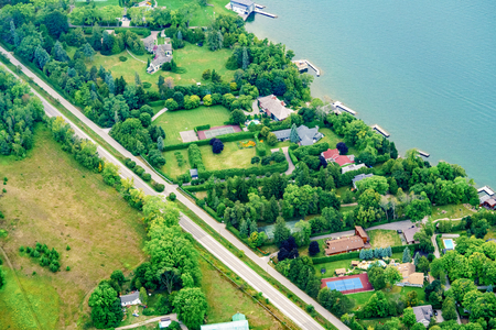 Aerial view of houses at day, on waterfront, Toronto, Ontario, Canada. aerial picture from ontario canada 2016の写真素材