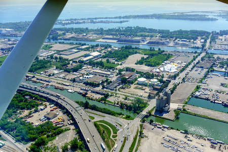 Aerial view at day of Toronto, Ontario, Canada from aeroplane. aerial picture from ontario canada 2016の写真素材