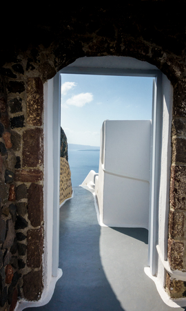 Classical architecture leading to Santorini Island; Greeceの写真素材