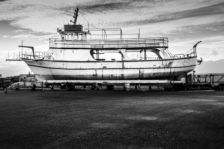 Ship repairing on dry dock in Nikos Agiolaos, Crete, Greeceの写真素材