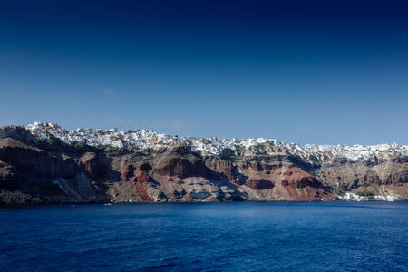 Panoramic view of mountain and sea against sky; Paros; Greeceの写真素材