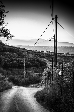 Downhill road with scenic landscape, Greeceの写真素材