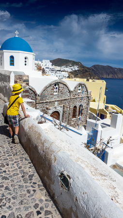 Church in Oia on Santorini island; Greeceの写真素材