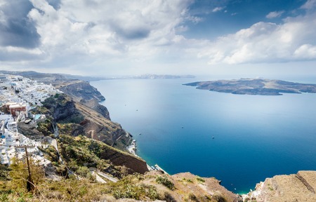 Oia town and Santorini island; Greeceの写真素材