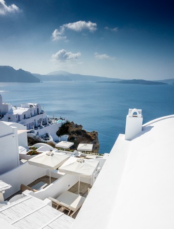 Tourist resort at Oia town; Santorini island; Greeceの写真素材