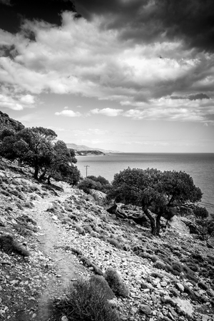 Scenic view of mountain and sea; Crete; Greeceの写真素材