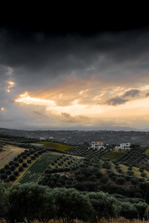 Scenic landscape during sunset, Archanes, Crete, Greeceの写真素材
