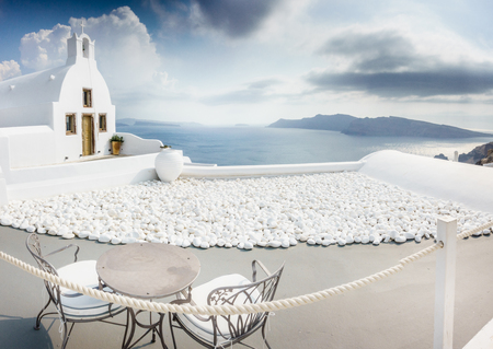 White Church on Santorini island; Greece.の写真素材