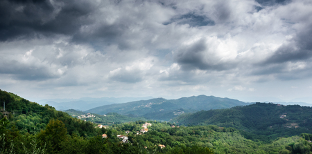 Silhouette of mountain against sky; Cinque Terre; Italyの写真素材