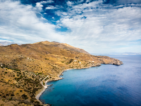Scenic view of mountain and sea; Crete; Greeceの写真素材