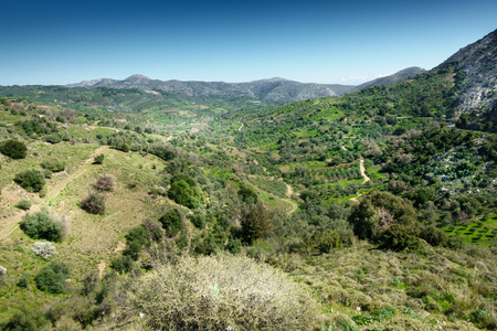 Panoramic view of landscape and mountain Crete Greeceの写真素材