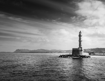 Distance view of lighthouse Crete Greece Europeの写真素材