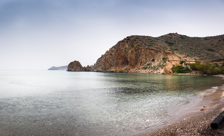 Scenic view of sea and cliff Milos Island Greeceの写真素材