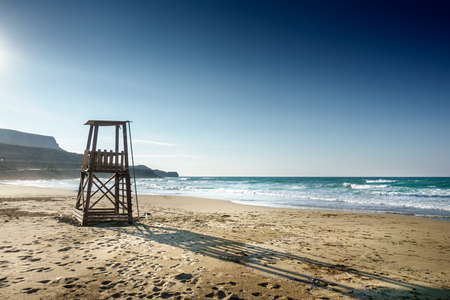 Lifeguard chair on the beach Crete Greece Europeの写真素材