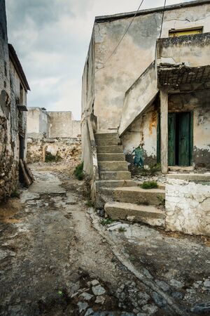 Old abandoned residential buildings, Crete, Greeceの写真素材