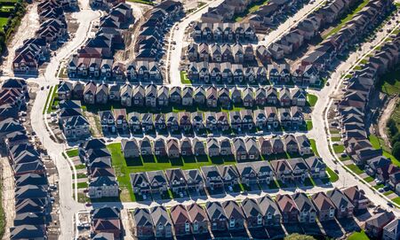 Aerial view of suburban houses, Canadaの写真素材