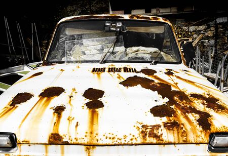 Close-up of obsolete rusty car