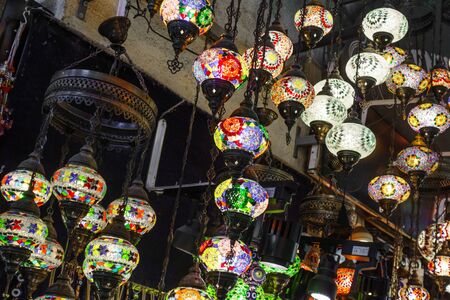 Traditional handmade Turkish lamps for sale at souvenir shop, Turkey, Istanbul