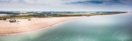 Aerial view of coastal agricultural field, Hollandの写真素材