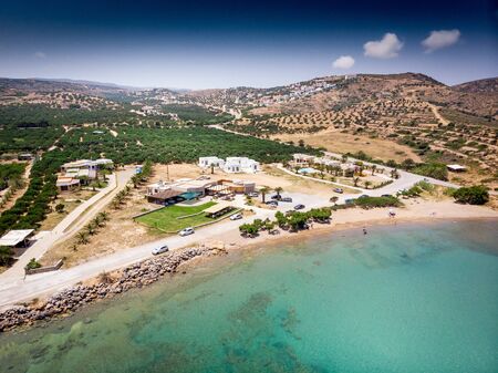 Scenic view of mountain and beach, Crete, Greeceの写真素材