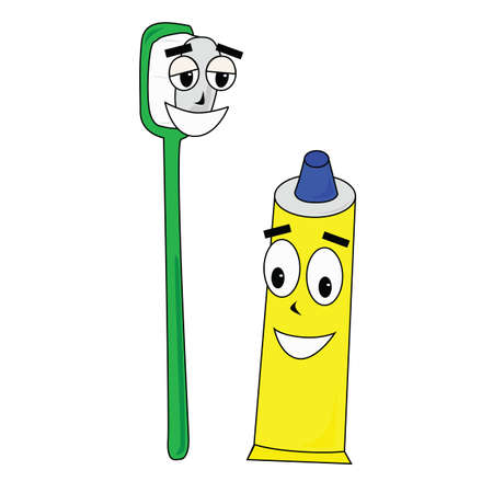 Vector illustration of cartoon showing a toothpaste with its buddy toothbrush, happily showing off their smiles Vector illustration of cartoon showing a toothpaste with its buddy toothbrush, happily showing off their smiles