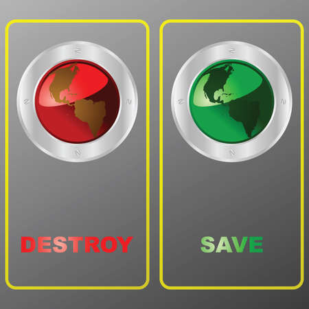 Illustration of a panel with two buttons: one for destroying and one for saving the planetのイラスト素材