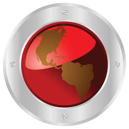 Illustration of a red planet Earth button with a metallic borderのイラスト素材