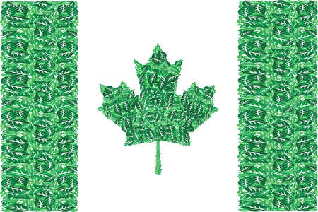 Illustration of the Canadian flag made up of tree leaves in different shades of greenのイラスト素材