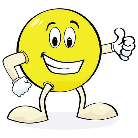 Cartoon illustration of a happy face with hands and legs showing a 'thumbs up' signのイラスト素材