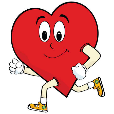 Cartoon illustration of a heart running to keep healthyのイラスト素材