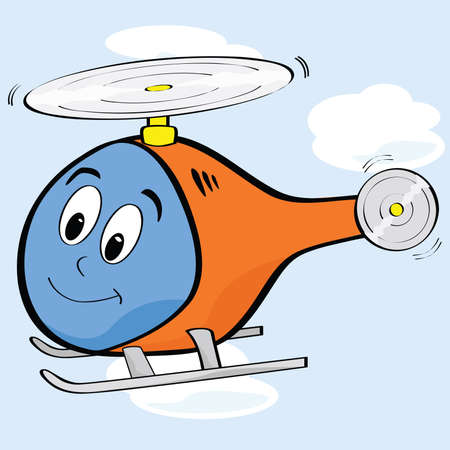 Cartoon illustration of a cute helicopter with a smiling faceのイラスト素材