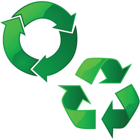 Illustration of two glossy recycling signsのイラスト素材
