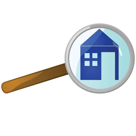 Glossy illustration of a magnifying lens over a houseのイラスト素材