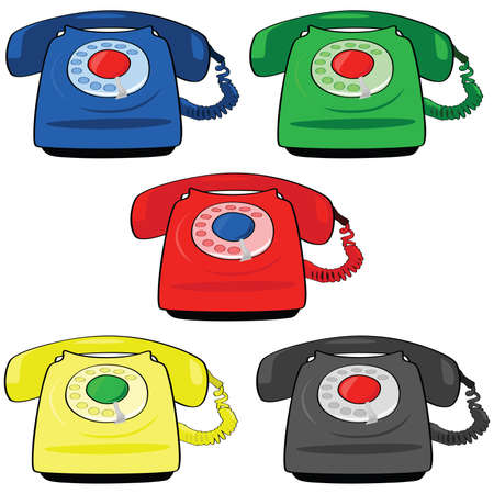 Illustration set of different colors of vintage telephonesのイラスト素材