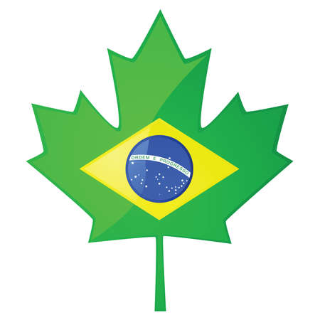 Concept illustration showing the Brazilian flag inside a Canadian maple leafのイラスト素材