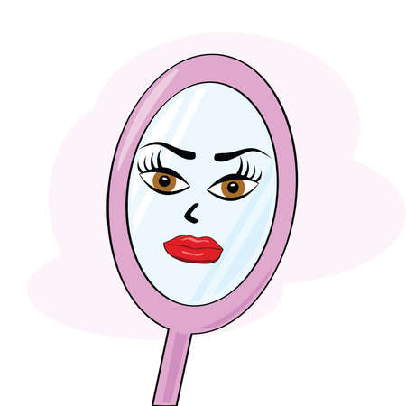Cartoon illustration of a mirror with a woman's faceのイラスト素材