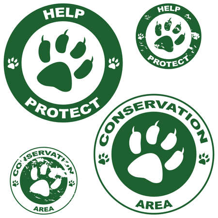Set of stickers with conservation theme and an animal paw outlineのイラスト素材
