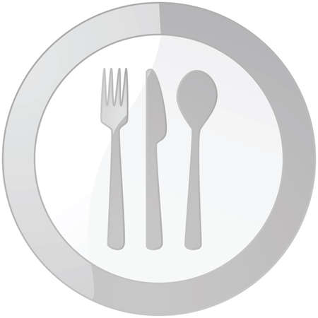 Glossy illustration of a sign with a plate and cutleryのイラスト素材