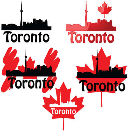 Set of icons using the Toronto skyline and the Canadian maple leafのイラスト素材