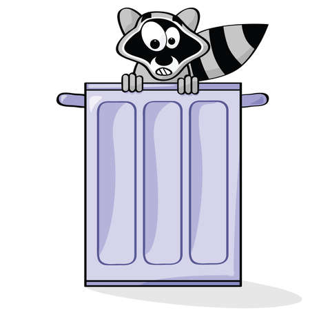 Cartoon illustration of a raccoon surprised to be seen inside a garbage canのイラスト素材
