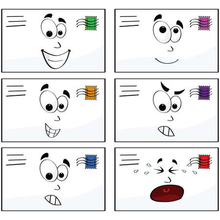 Cartoon illustration of a set of letters expressing different emotionsのイラスト素材