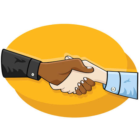 Cartoon illustration of a handshake between two business peopleのイラスト素材