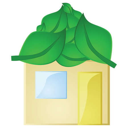 Glossy illustration of a concept green house, with its roof made of leavesのイラスト素材