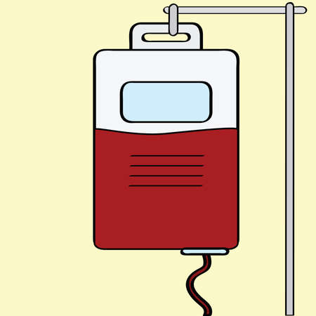 Cartoon illustration of a bag of blood being transfused のイラスト素材