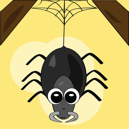 Cartoon illustration of a cute spider hanging from the ceilingのイラスト素材