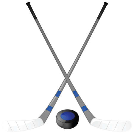 Illustration of a hockey puck with two hockey sticks crossed above itのイラスト素材