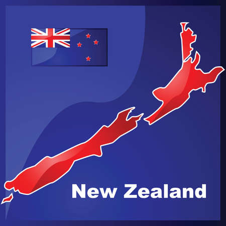 Glossy illustration with the map and flag of New Zealandのイラスト素材